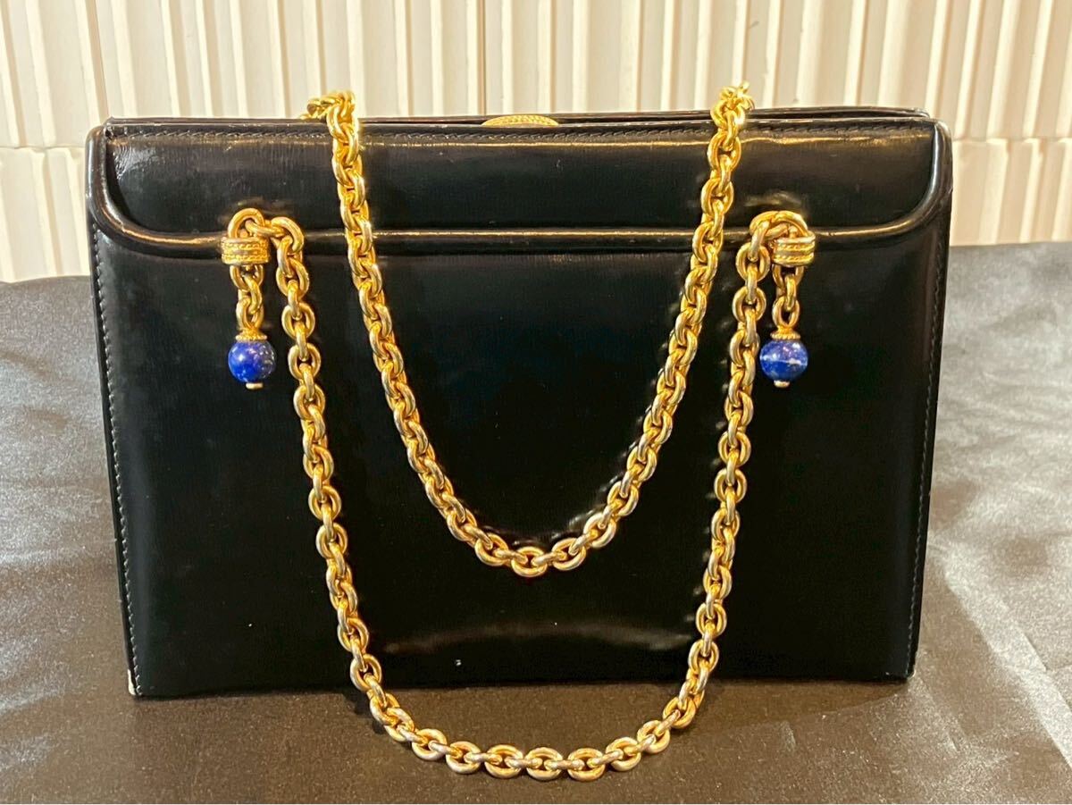 不村2404 GUCCI グッチ バッグ ラピスラズリ ハンドバッグ ゴールド金具 チェーン