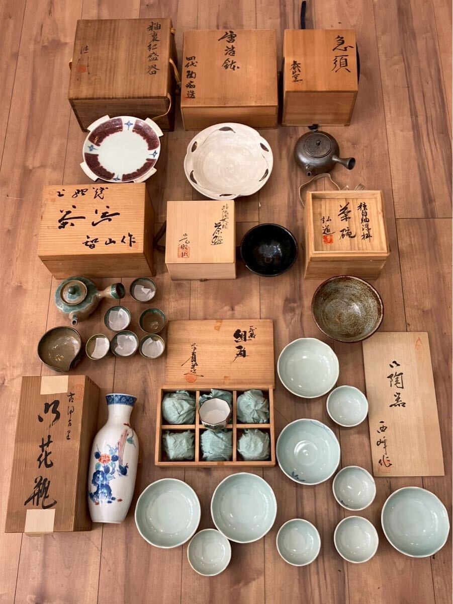 不村2415 骨董品まとめ 木箱 花瓶 盛器 鉢 急須 茶碗 茶器 茶道具 和食器