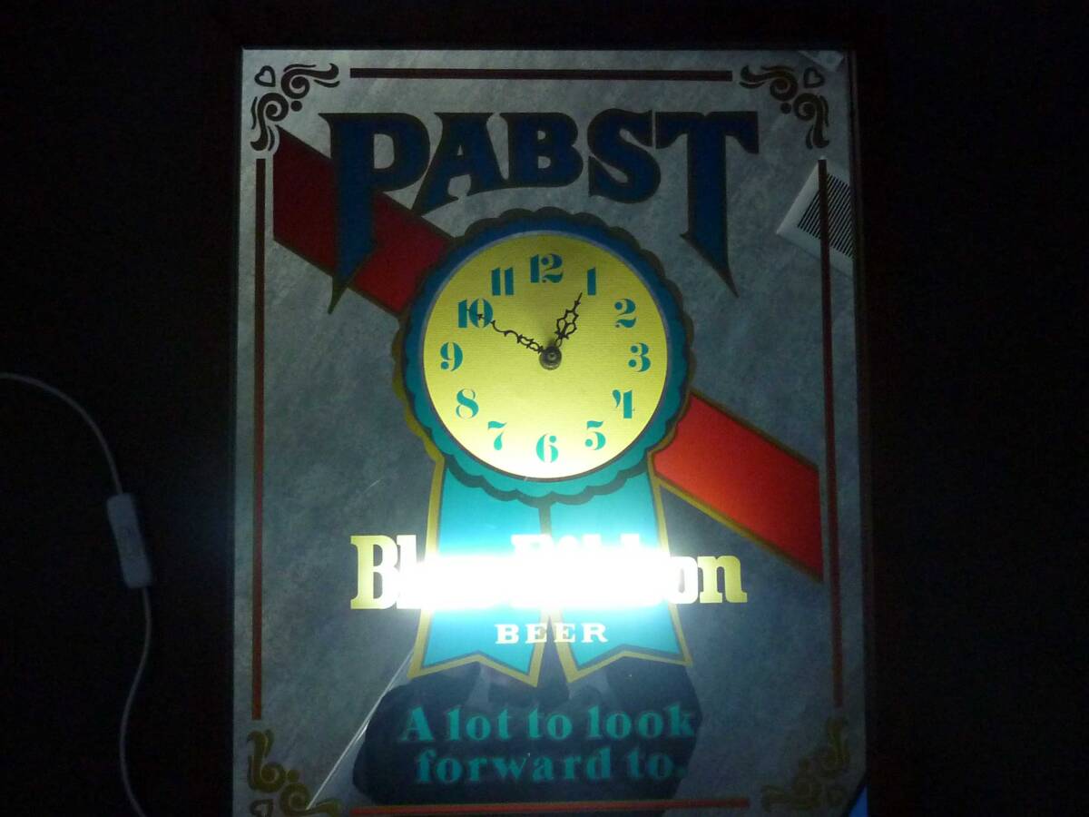 【y5862】◆Pabst Blue Ribbon/パブミラー/時計/ライトサイン/ 照明/パブスト/ビール/BEER/看板/ビンテージ/店舗什器/レトロディスプレイ◆