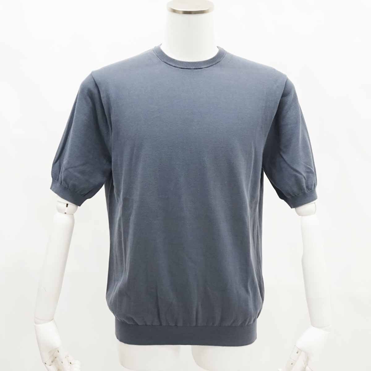 ◆【STRASBURGO ストラスブルゴ】コットン クルーネック 半袖ニット ダークグレー L