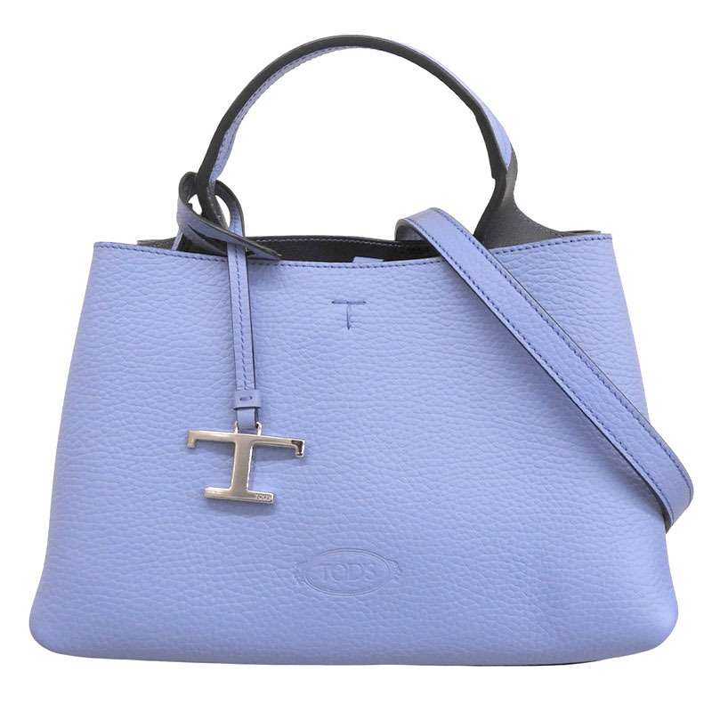 トッズ TOD'S Tタイムレス マイクロ 2WAYバッグ ハンドバッグ ショルダーバッグ レザー ブルー 中古 新入荷 OB2823