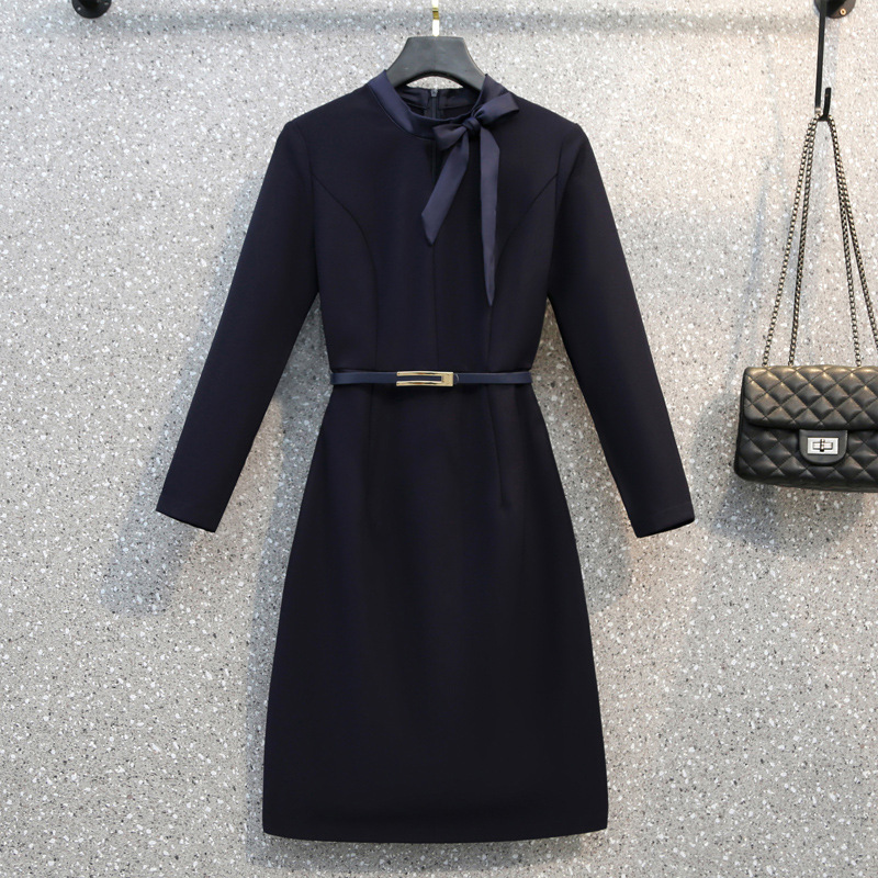 事務服 ワンピース レディース 制服 仕事服 大きいサイズ 通勤 オフィス 受付 接客 冠婚葬祭 セレモニー ネイビーXL