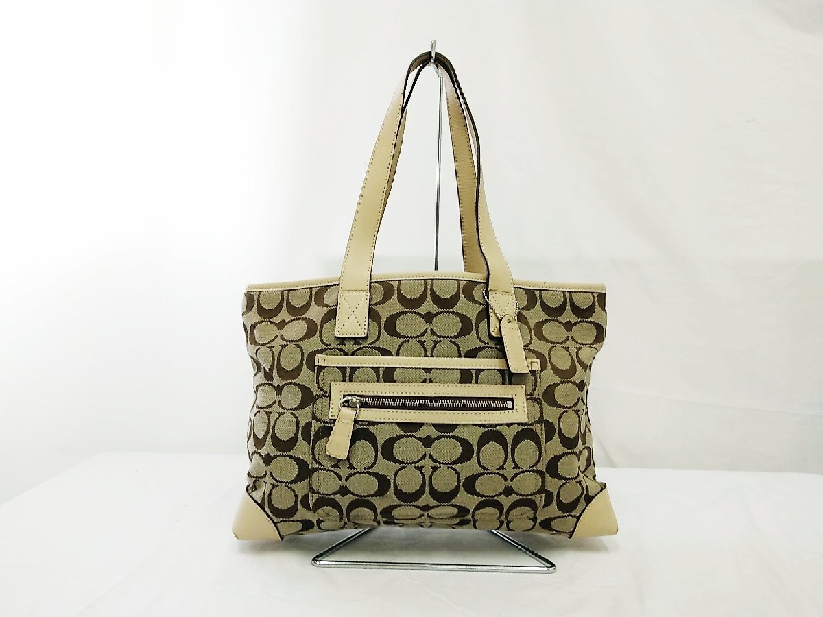 COACH トートバック シグネスチャー 6082 コーチ ショルダーバッグ 鞄 カバン ベージュ レザー / 名古屋発1-84△