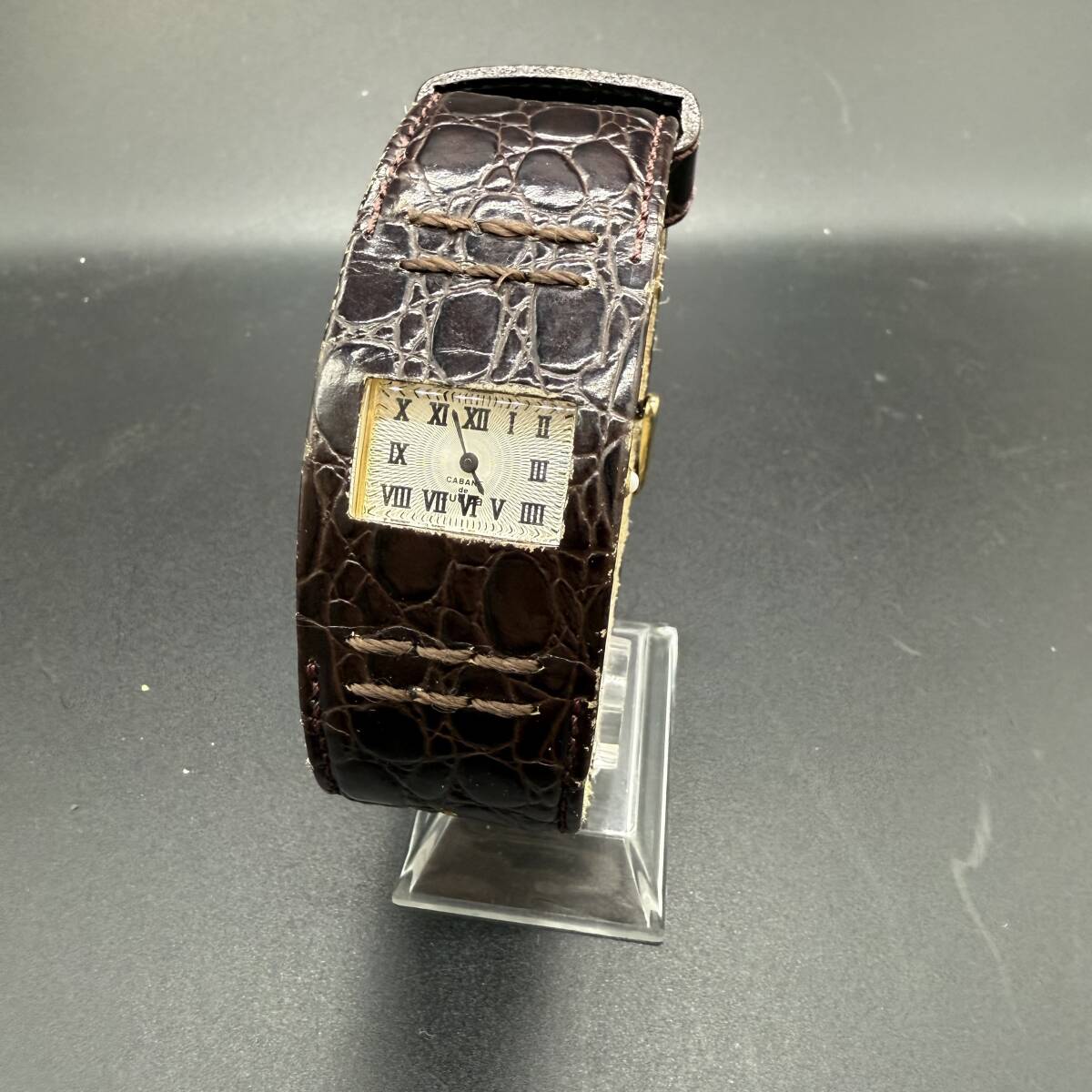 V982 CABANE ZUCCa/カバンド・ズッカ 7N00-0AX0 クロコ型押し ダークブラウン レディース腕時計 不動品 【テスター反応〇】