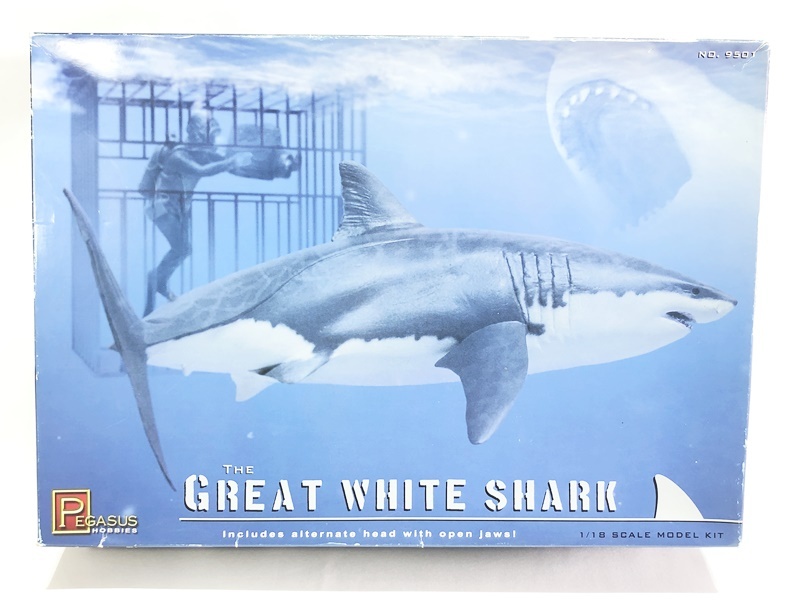 ペガサスホビー　1/18　スケール 海の最強ハンター ホホジロザメ w/ダイバー＋ケージ　プラモデル　同梱OK　1円スタート★M