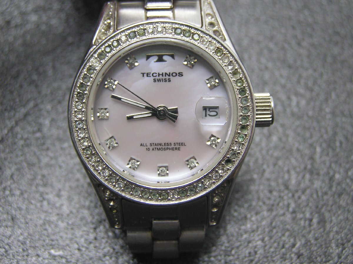 1円★ハローカメラ★ 1084 テクノス TECHNOS レディース クォーツ 腕時計 SWISS ジャンク 要修理