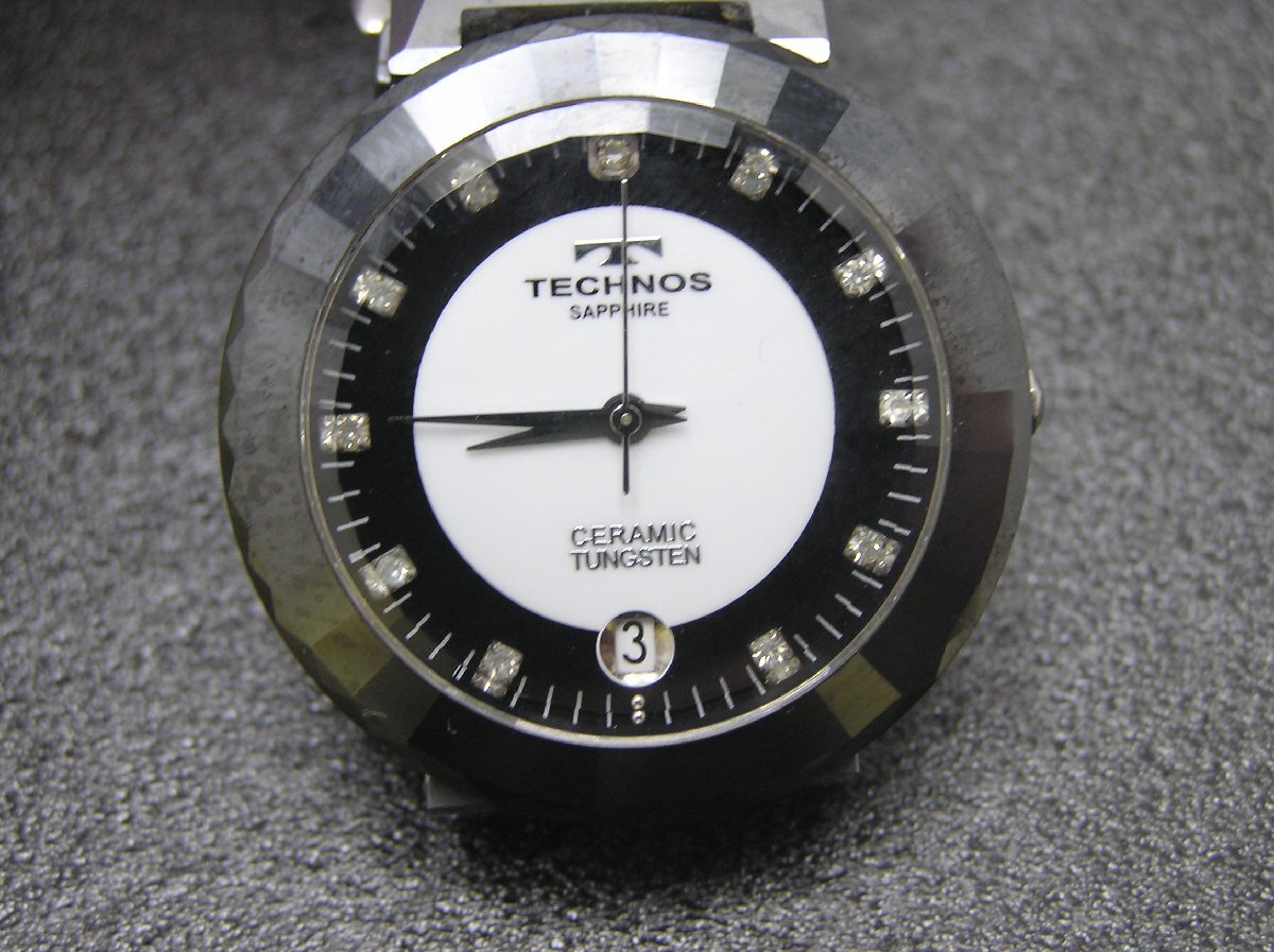 ★ハローカメラ★1円スタート 1090 テクノス TECHNOS sapphire tungsten メンズ クォーツ 腕時計 SWISS ジャンク扱い 要修理