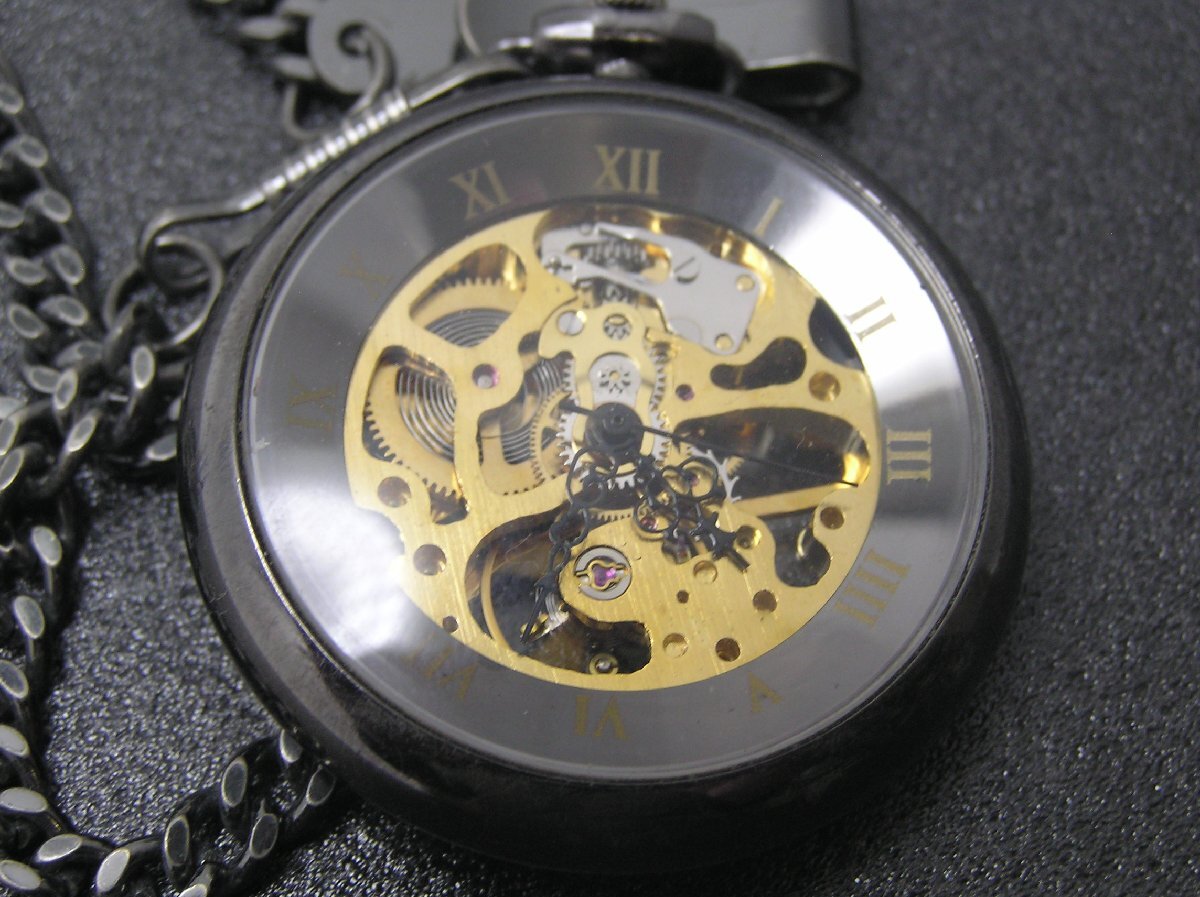 ★ハローカメラ★ 1119 無銘 ダブルスケルトン 手巻き 懐中時計 動作品 1円スタート