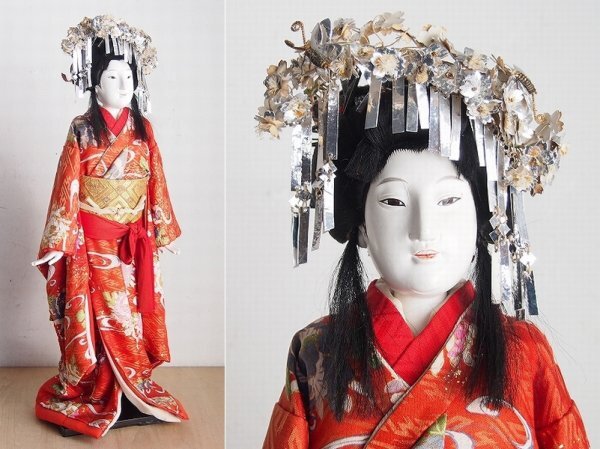 天狗久先生作 阿波浄瑠璃 女方 木偶人形　人形浄瑠璃　文楽人形　阿波おどり人形　操り人形　日本人形　伝統工芸　台付　昭和レトロ　3-17