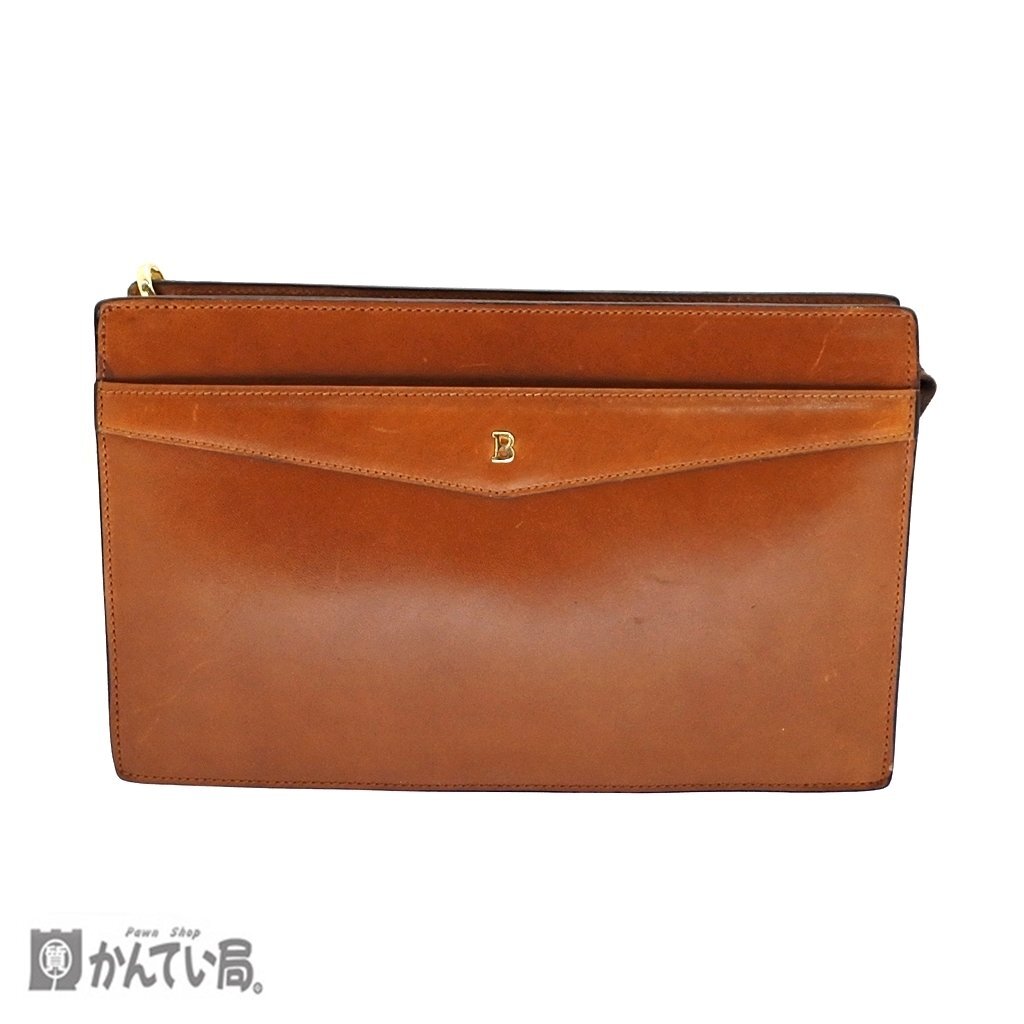 BALLY バリー クラッチバッグ ブラウン 茶 ゴールドカラー金具 メンズ セカンドバッグ ファスナー開閉式 マチ有り ストラップ付 紳士