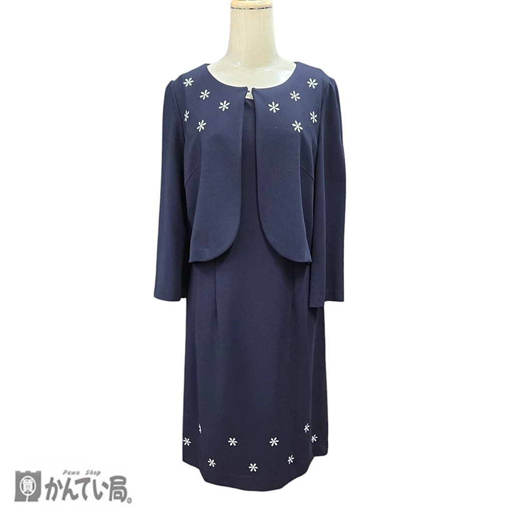 Bluebell ブルーベル ジャケット ワンピース セットアップ ネイビー 刺繍 サイズ38 七分袖 レディース ファッション スカート セレモニー