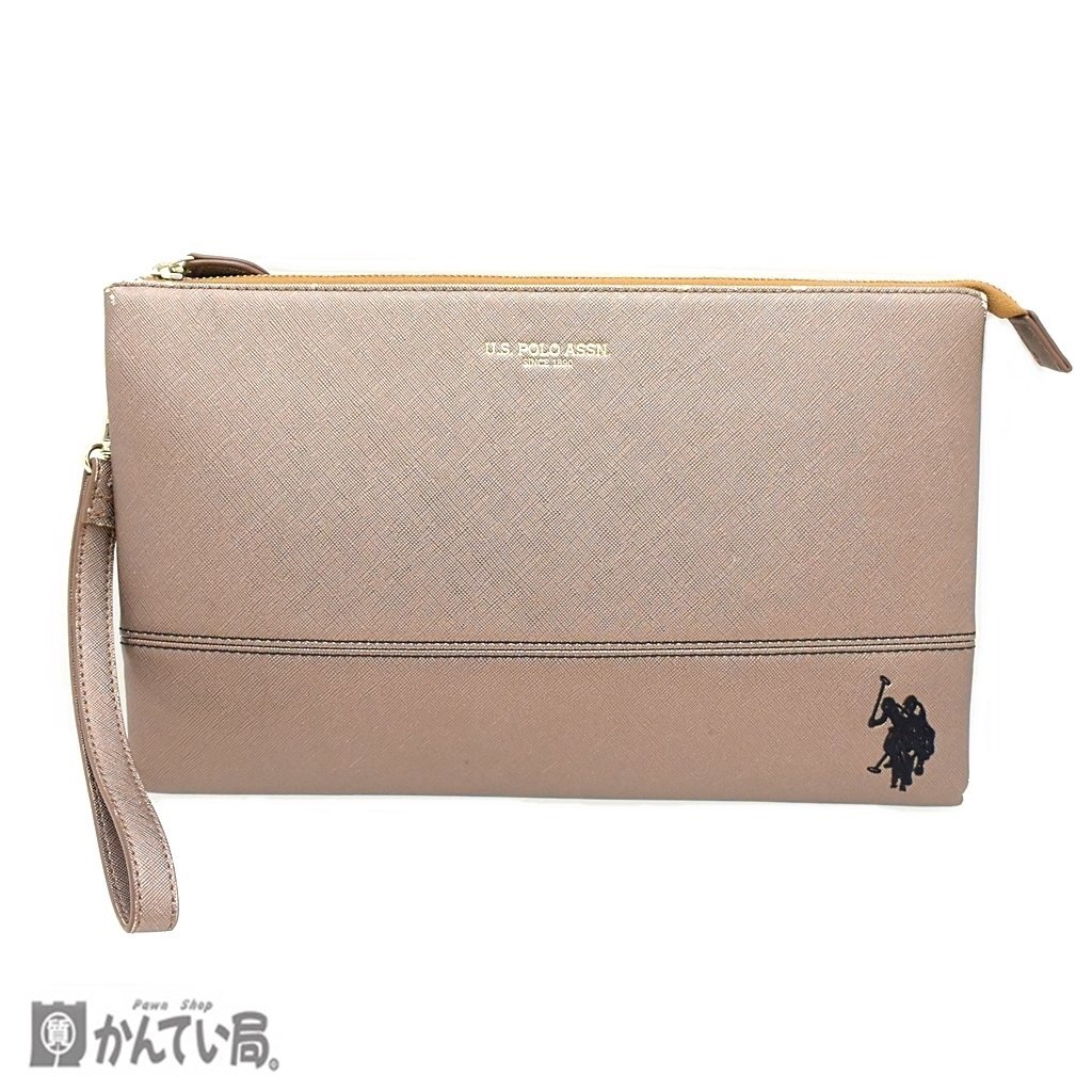 U.S.POLO ASSN ユーエス ポロ アッスン クラッチバッグ ファスナー開閉式 マチ無し グレージュ系 手提げ かばん セカンドバッグ