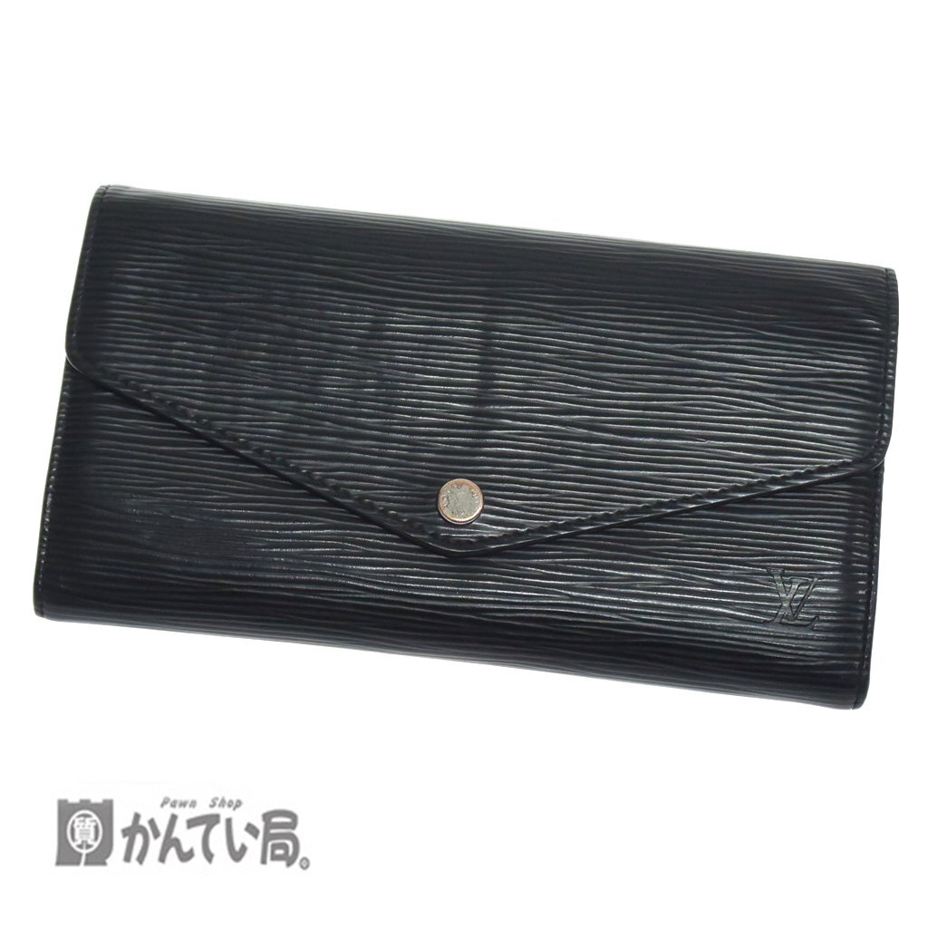 LOUIS VUITTON ルイ・ヴィトン エピレザー ポルトフォイユ サラ M60582 ホック式 長財布 黒 小銭入れあり シンプル イニシャル入り