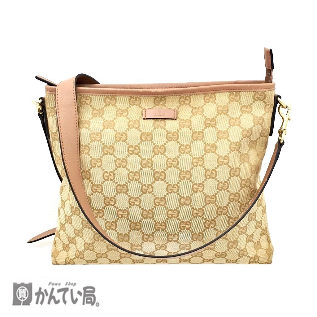 GUCCI グッチ GG スプリーム ショルダーバッグ 388924 キャンバス レザー ベージュ ピンク レディース ファスナー開閉式 マチあり オシャレ