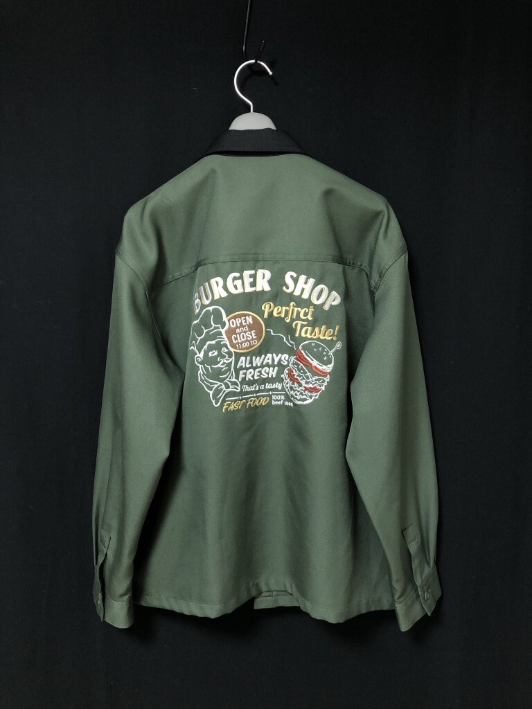 ◆BACK NUMBER 長袖ワークシャツ 刺繍デザイン　ボックスカット　 M　50sデザイン