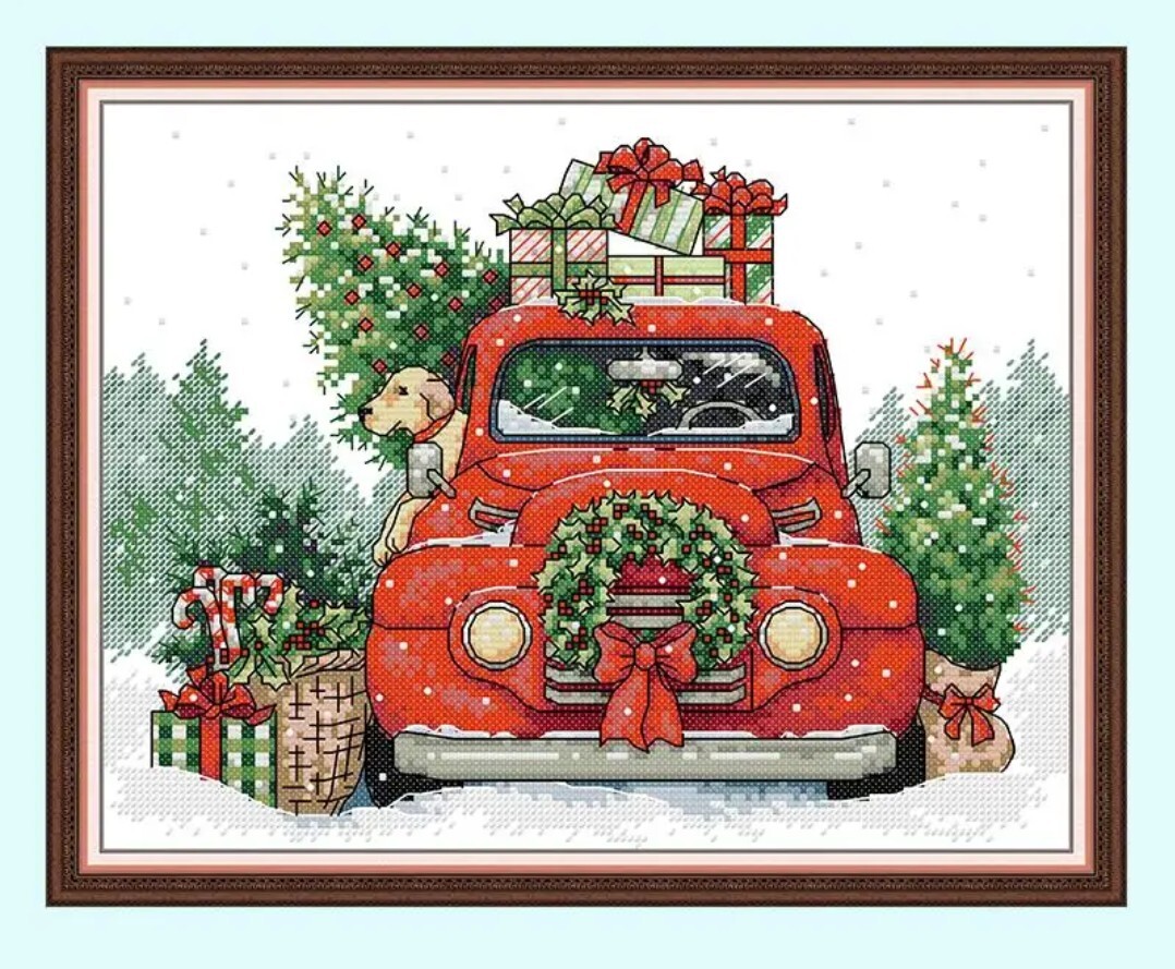 【送料無料・匿名配送】クロスステッチキット Holiday shopping ホリデーショッピング クリスマス 犬 クリスマスリース 14CT 刺繍 ラスト1