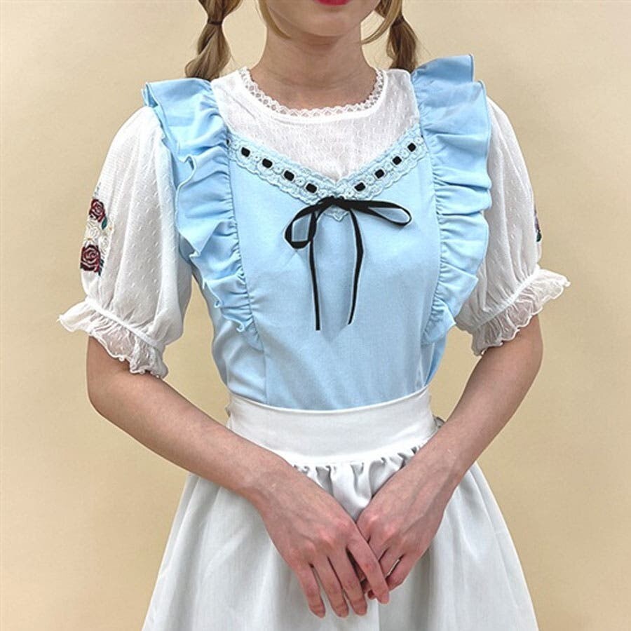 新品タグ付き axes femme アクシーズファム きらめく花園刺繍カットプルオーバー サックス M