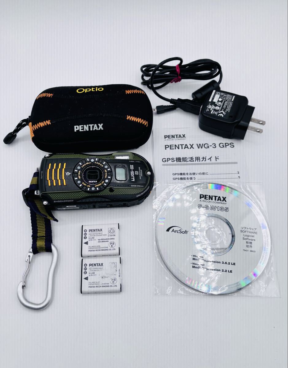 【AC-36】 PENTAX　WG-3　GPS　グリーン　防水コンパクトデジタルカメラ　ペンタックス　防水　デジカメ　通電確認済　現状品