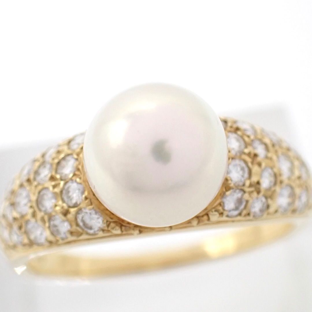 MIKIMOTO ミキモト 8.5mm あこや真珠 パール ダイヤ ダイヤモンド リング K18 17号 イエローゴールド 750 パヴェ 4769