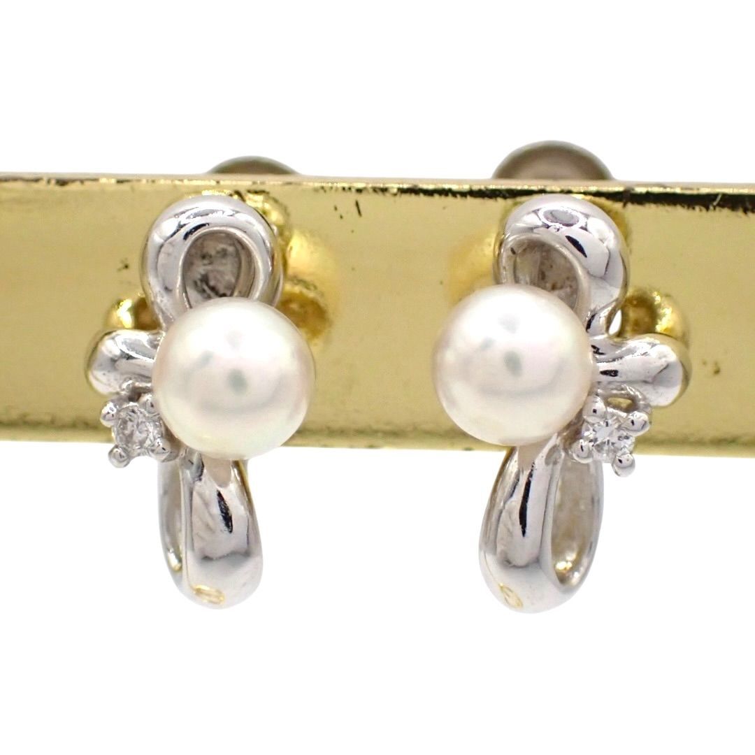 田崎真珠 タサキ TASAKI 4.0mm パール 真珠 ダイヤモンド ダイヤ イヤリング Pt900 0.02ct プラチナ ホワイト ベビーパール リボン 4775
