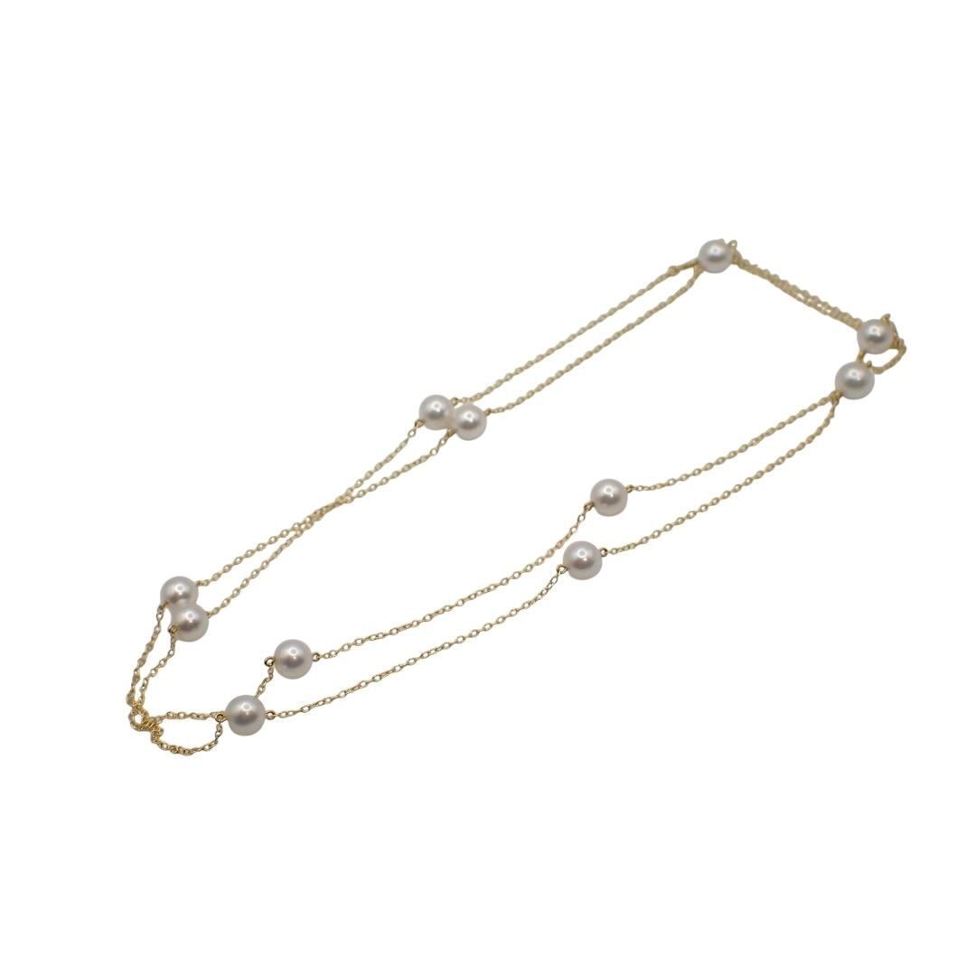 現行 MIKIMOTO ミキモト ~6.8mm あこや真珠 ステーション パール ネックレス 750 K18 YG PP-20354K ロングネックレス ジュエリー 箱 4779