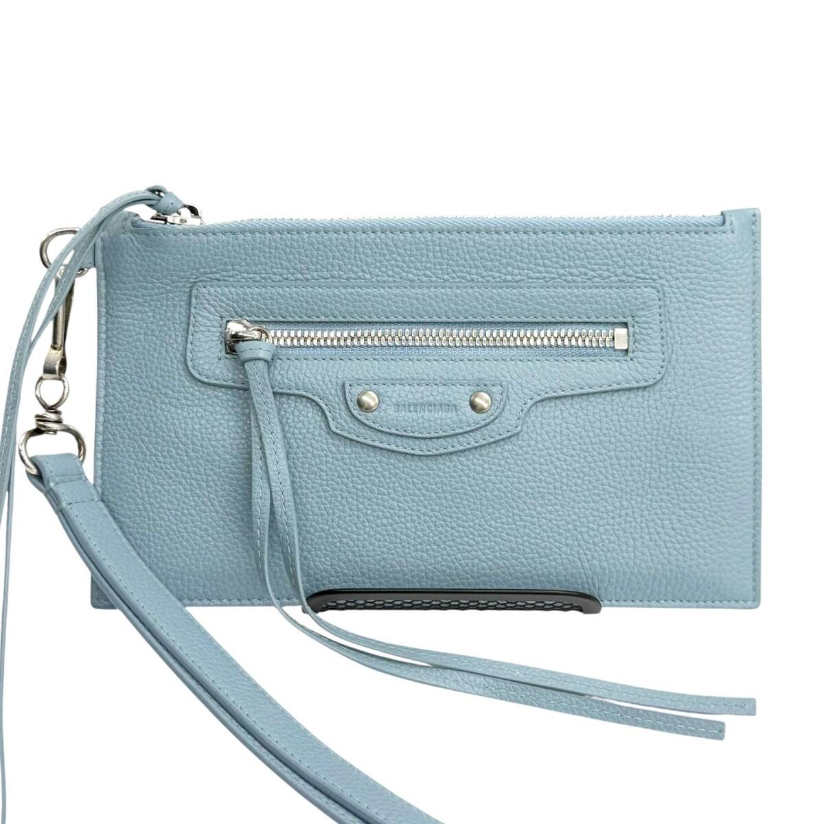 新品同様　バレンシアガ　BALENCIAGA　セカンドバッグ　クラッチバッグ　ネオクラシック　65524815　ブルー　レザー　ポーチ　dl3