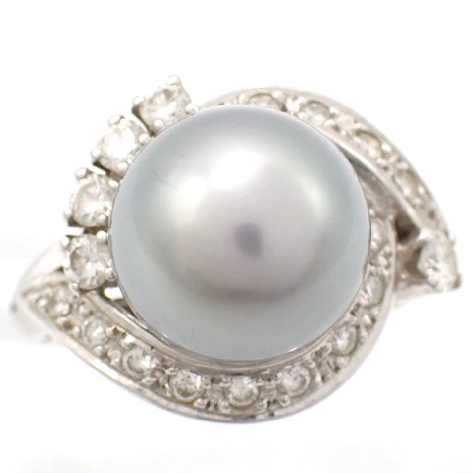 MIKIMOTO ミキモト 10mm 0.31ct 本真珠 7号 ブルーパール ダイヤモンド ダイヤ リング Pt900 ブルーグレー プラチナ 真珠 パール 4771