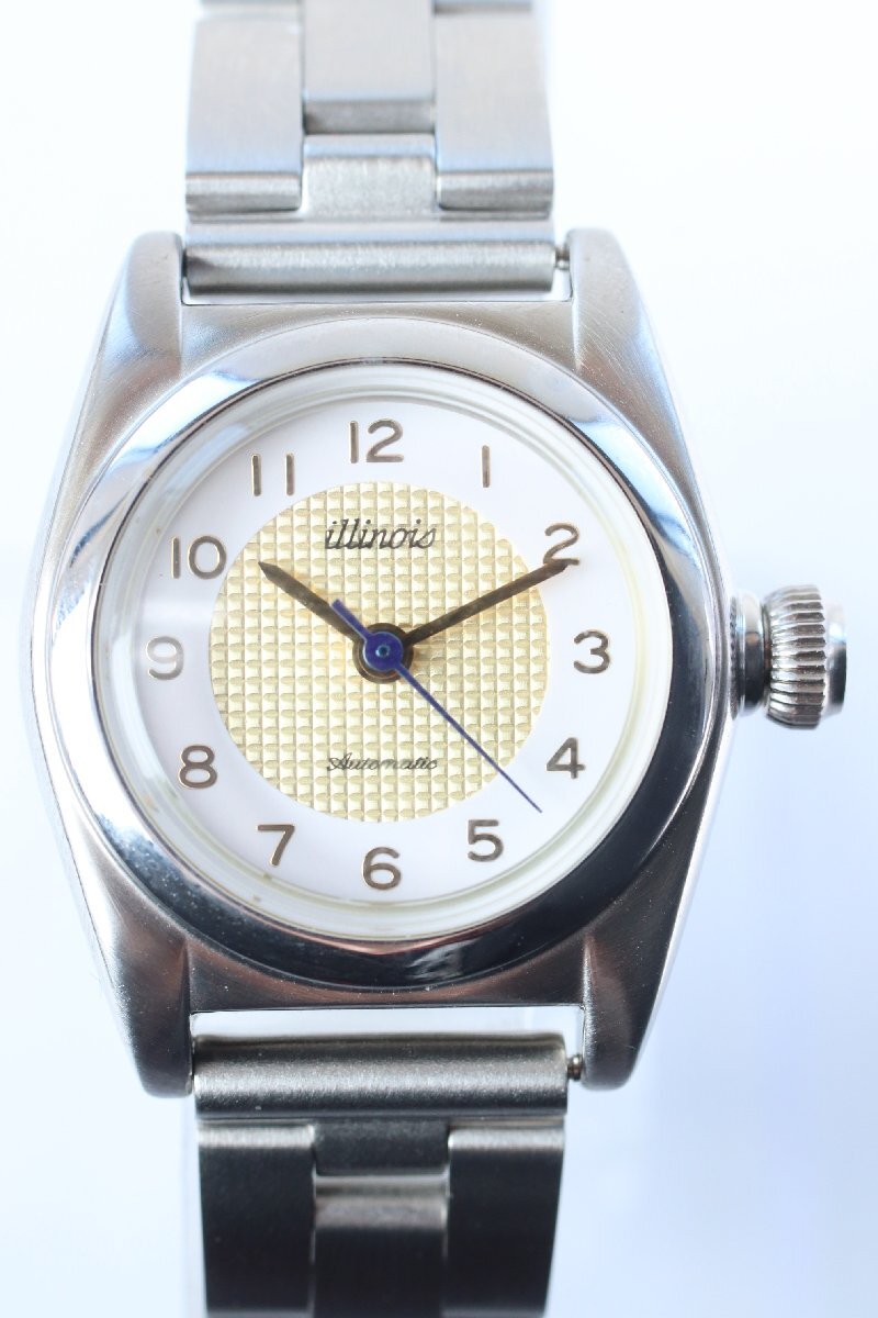 ★illinois イリノイ IL-044 白×ゴールド文字盤 ドーム型風防 自動巻き レディース 腕時計 稼働品 1155-TE
