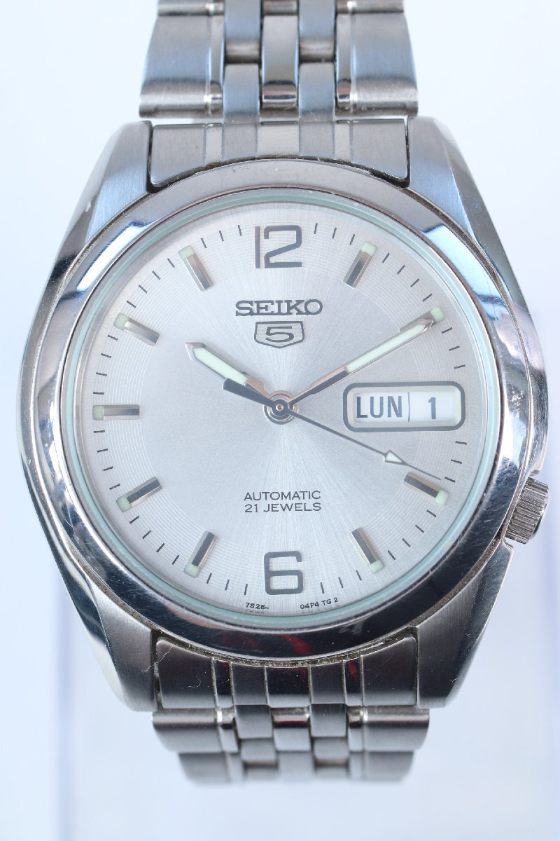 ★SEIKO 5 セイコー5 7S26-01V0 シルバー文字盤 裏スケルトン 自動巻き デイデイト メンズ 腕時計 稼働品 1137-TE