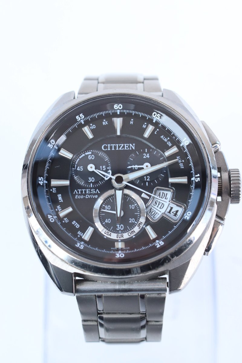★CITIZEN シチズン ATTESA アテッサ Eco-Drive エコドライブ 黒文字盤 電波ソーラー メンズ 腕時計 1141-TE