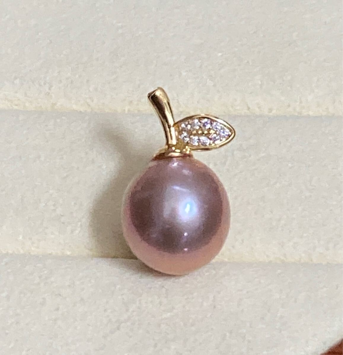 バロック真珠　パールペンダントトップ　チョコパープル　キラキラCZ付き　13-12mm