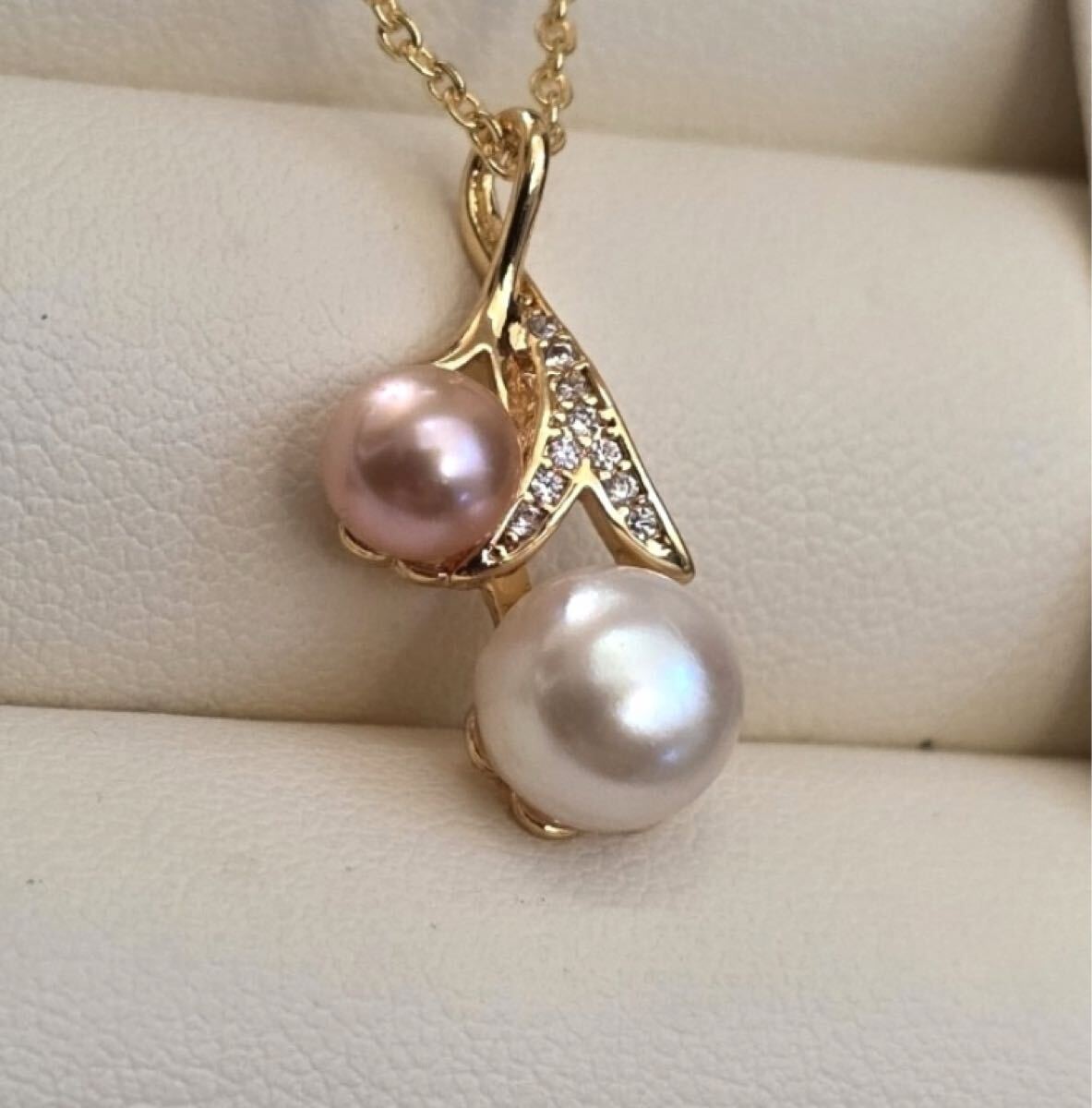 照り良く　２粒パールペンダントトップ　ホワイト　パープル　6-8.5mm