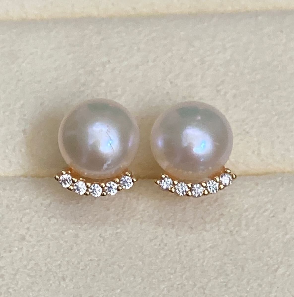 照り抜群　天然バロック淡水真珠　パールピアス　キラキラCZ付き　アレルギー対応　k18GP da10