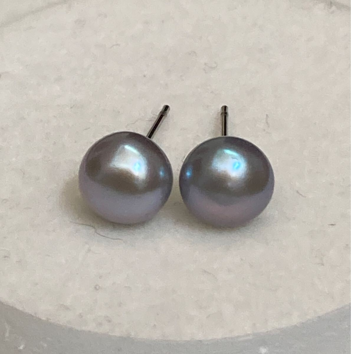 照り良く　直結　パールピアス　本真珠　バロック　グレー　アレルギー対策　7.5-8mm a2