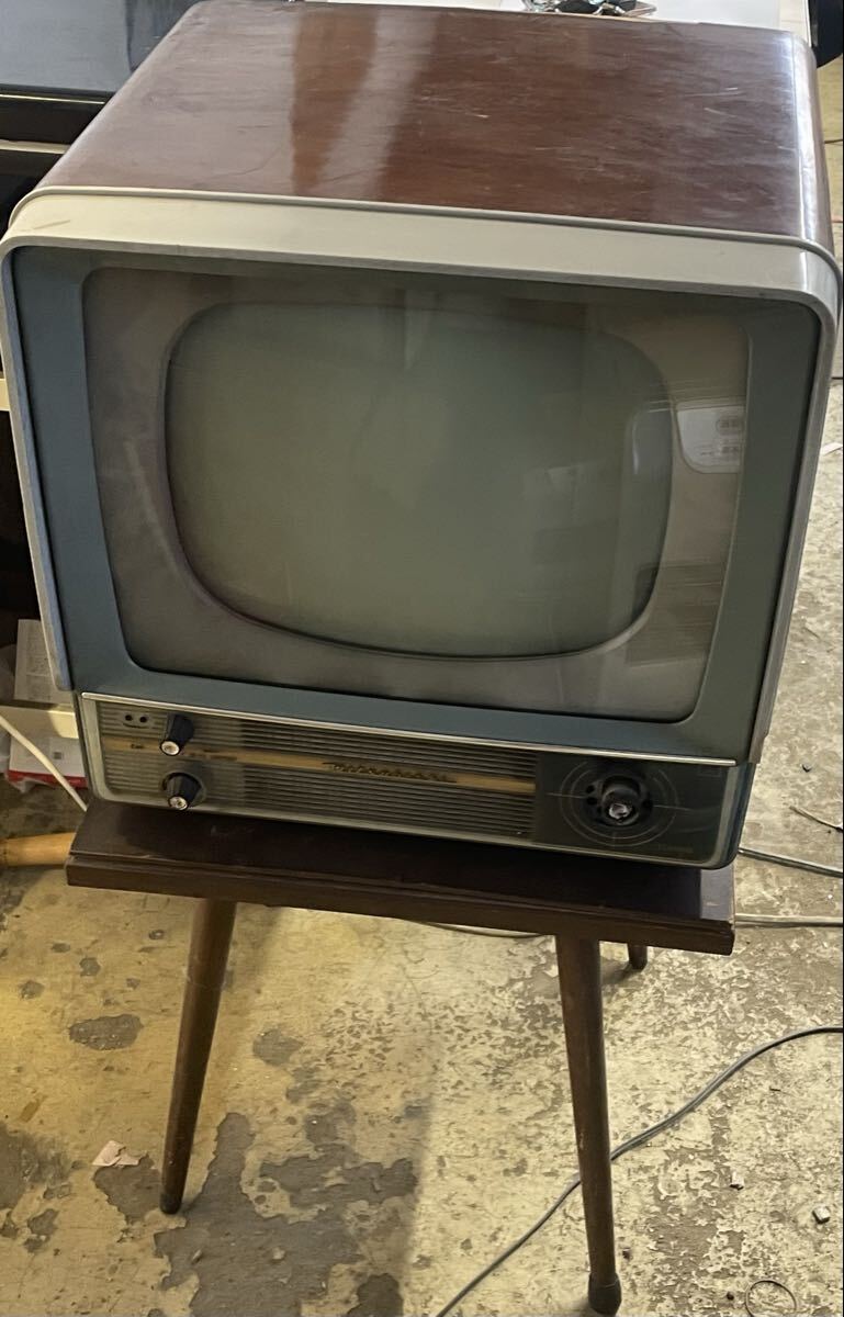National ナショナル 昭和レトロ ブラウン管テレビ アンティーク ジャンク　４本足TV台付き激レア　昭和30年頃の物？動作未確認 手渡し限定