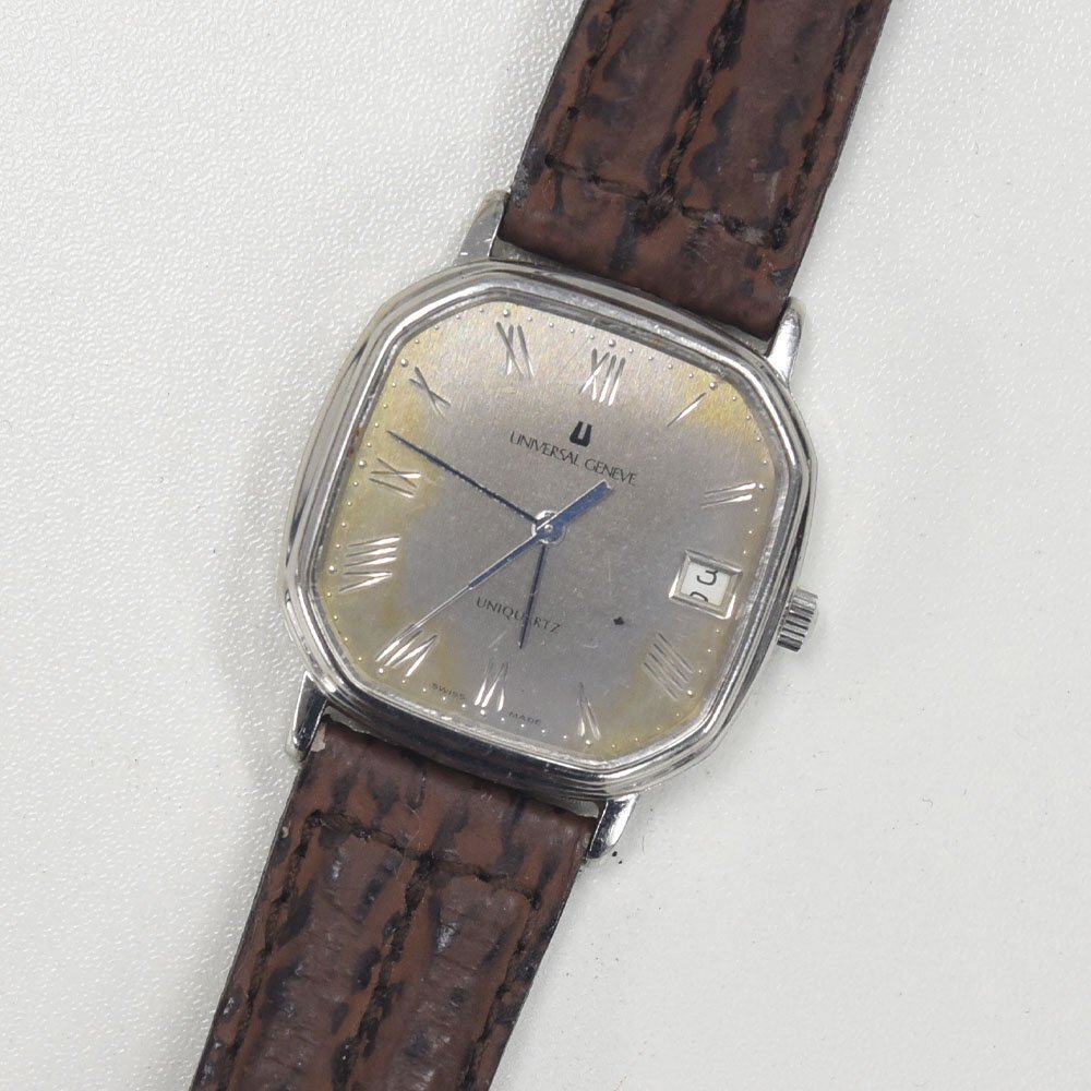 1円 可動品 腕時計 ユニバーサルジュネーブ UNIVERSAL GENEVE 875102 クォーツ メンズ カレンダー不良 同梱不可