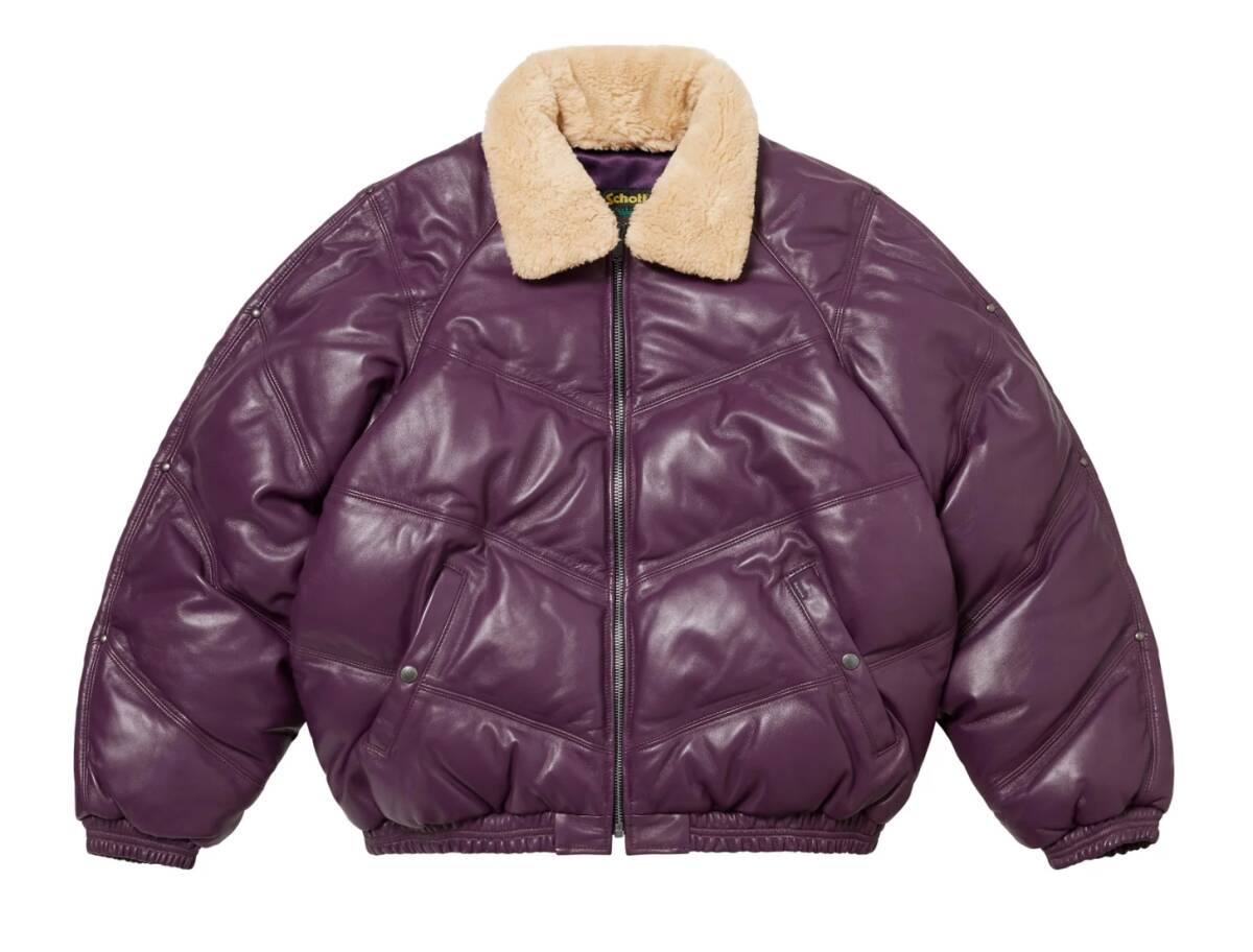 ★24FW★シュプリーム Supreme★サイズM新同★Supreme/Schott Chevron Leather Down Puffer Jacket★店舗にて試着のみ★ショット パファー 