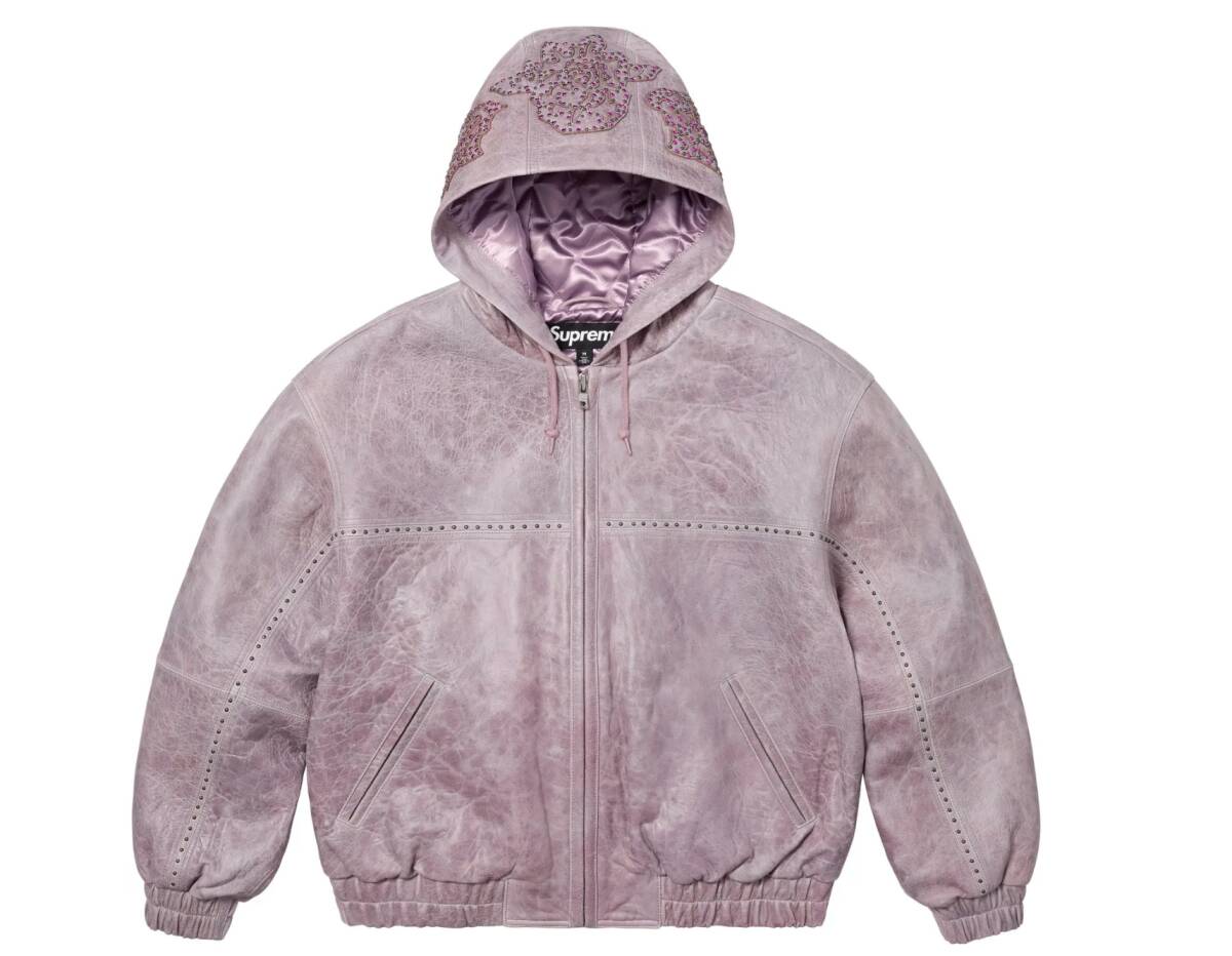★25SS サイズM 新品★Supreme Studded Hooded Leather Jacket Lilac★ュプリーム スタッズ フーデッド レザー ジャケット ライラック