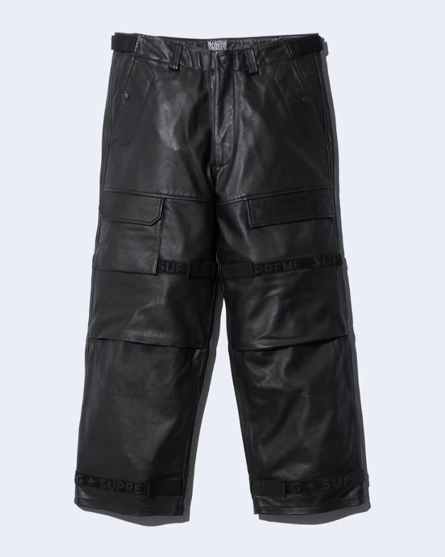 ★25SS Supreme x Marithe + Francois Girbaud Shuttle Tape Leather Cargo Pant Black★シュプリーム レザー カーゴ パンツ ブラック