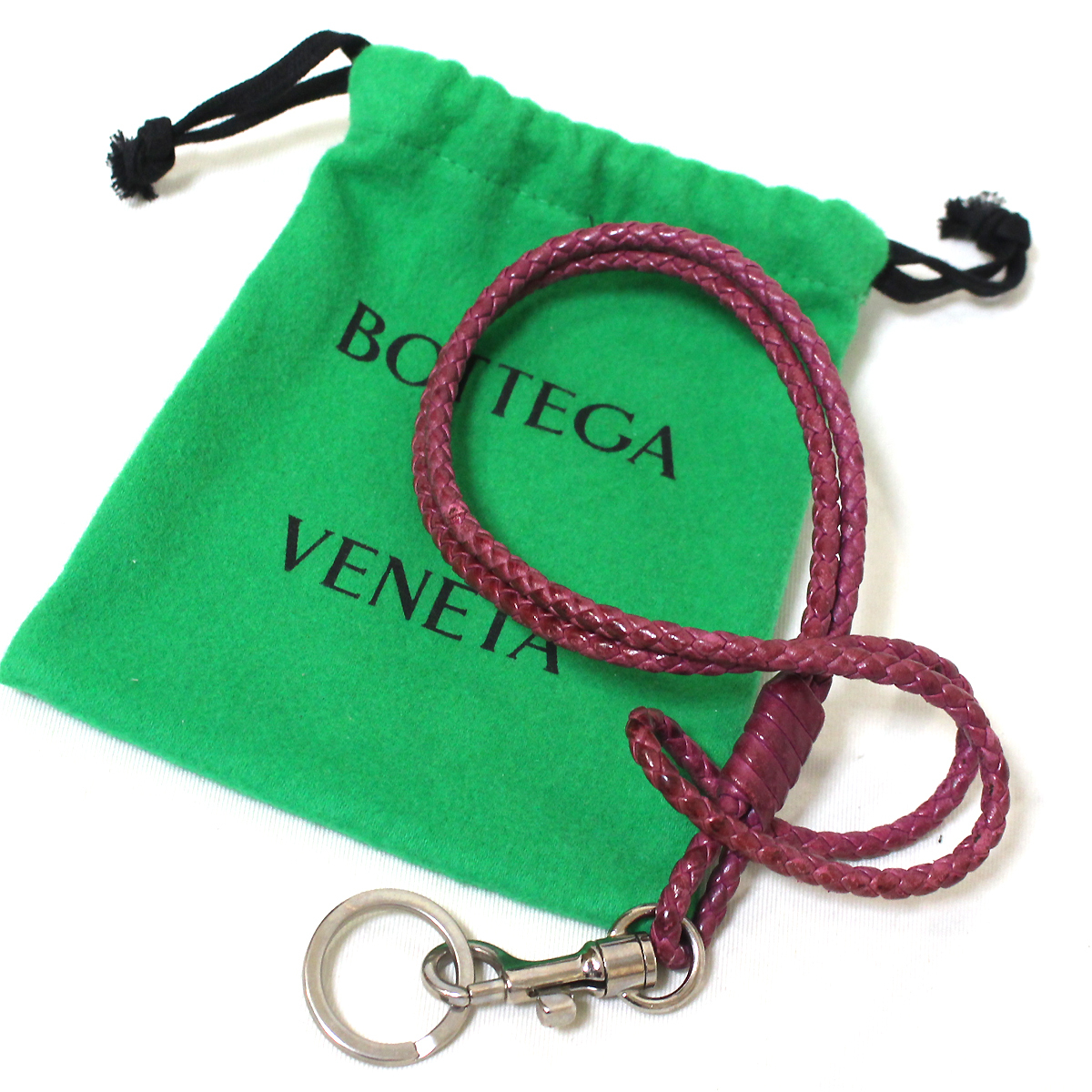 美品 BOTTEGA VENETA ボッテガ ヴェネタ レザー ネックストラップ イントレチャート ネックレス キーリング メンズ レディース 保存袋付き