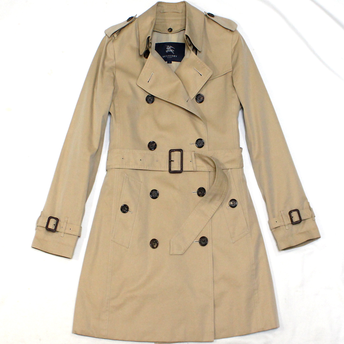 極美品 BURBERRY バーバリーロンドン コットン トレンチコート 38 ライナー付 ベルト付き コート ノバチェック裏地 襟裏 ハニーベージュ