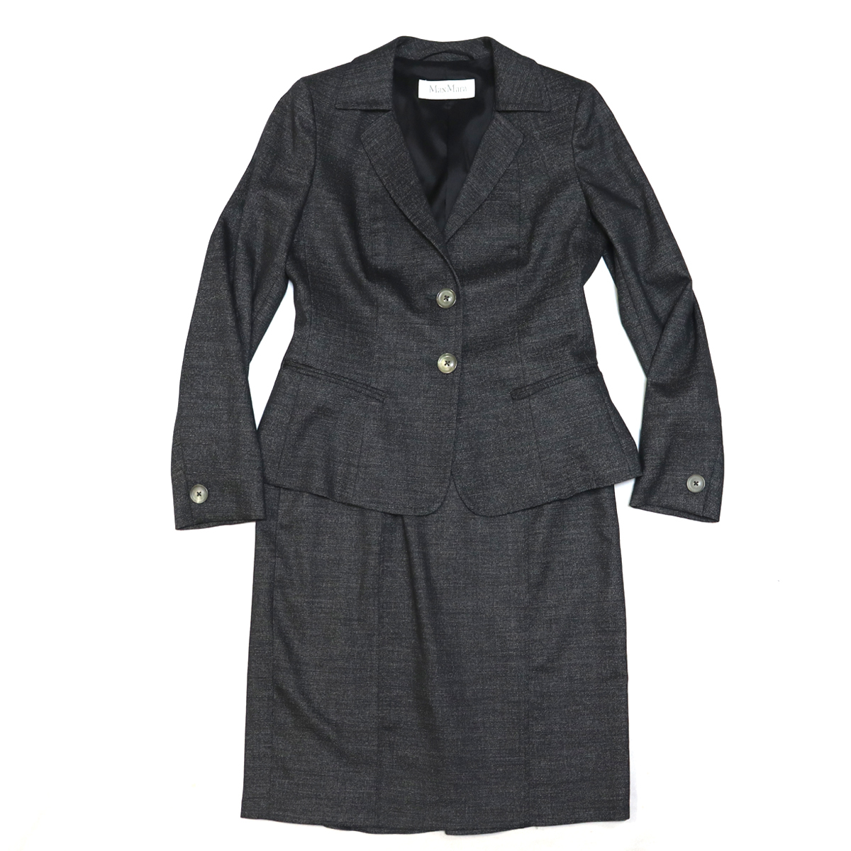 超美品 Max Mara マックスマーラ 白タグ セットアップ スーツ グレー ジャケット 36　スカート 42 レディース 