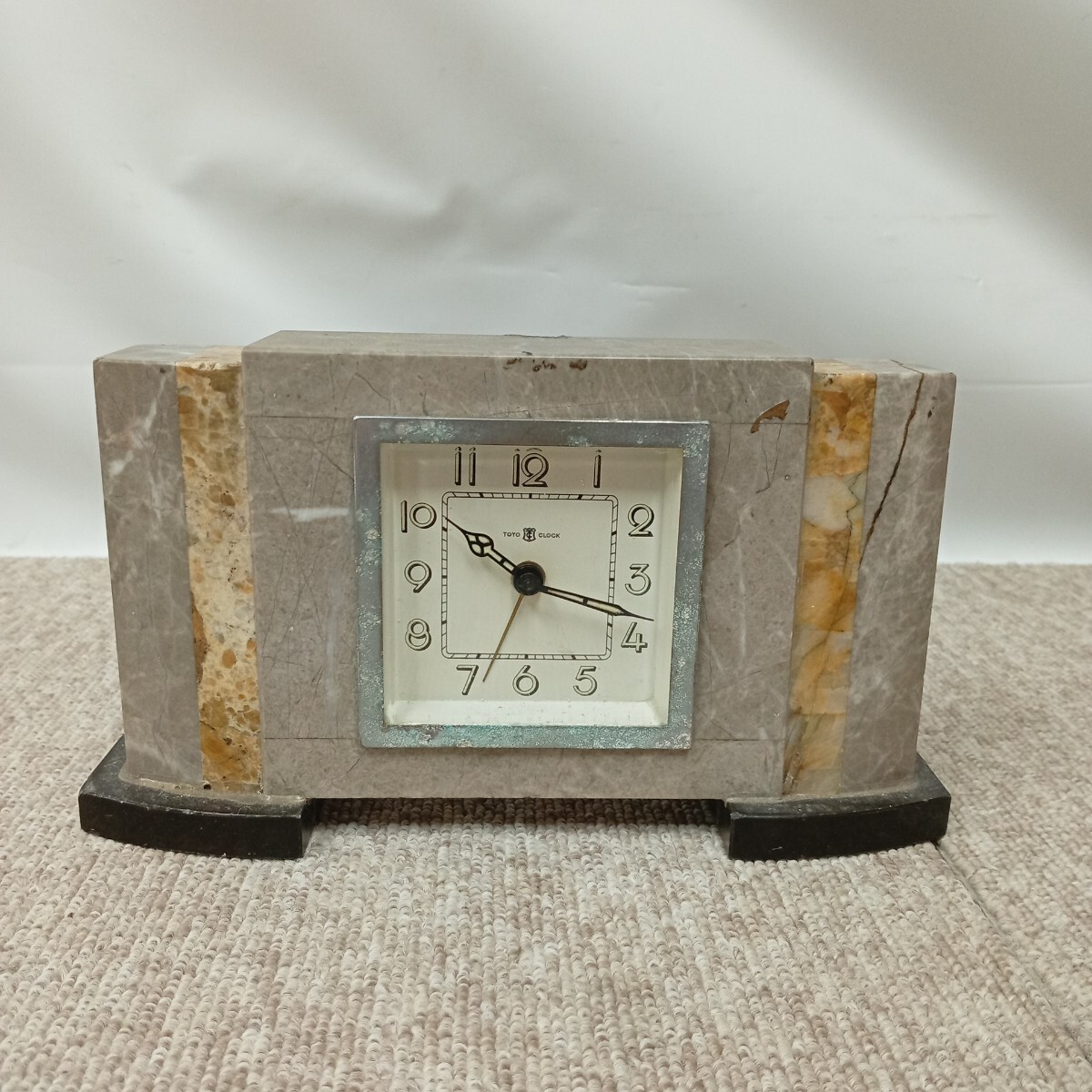 usC-289 TOYO CLOCK FACTORY ゼンマイ式 昭和レトロ 大理石調 アンティーク 置時計 動作未確認 現状品