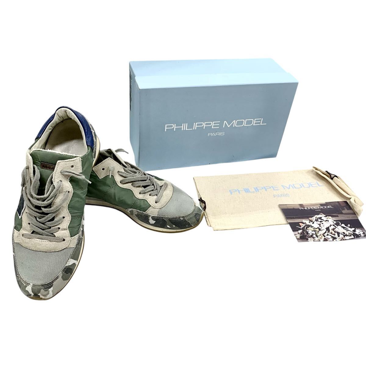 PHILIPPE MODEL スニーカー 42 迷彩 カーキ メンズ 巾着 箱 付【S70995】