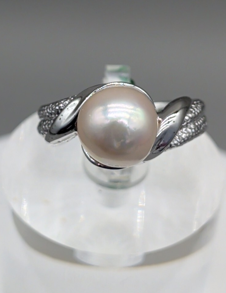 r②あこや本真珠 リング 12号 9mm ホワイトオーロラ系 SILVER