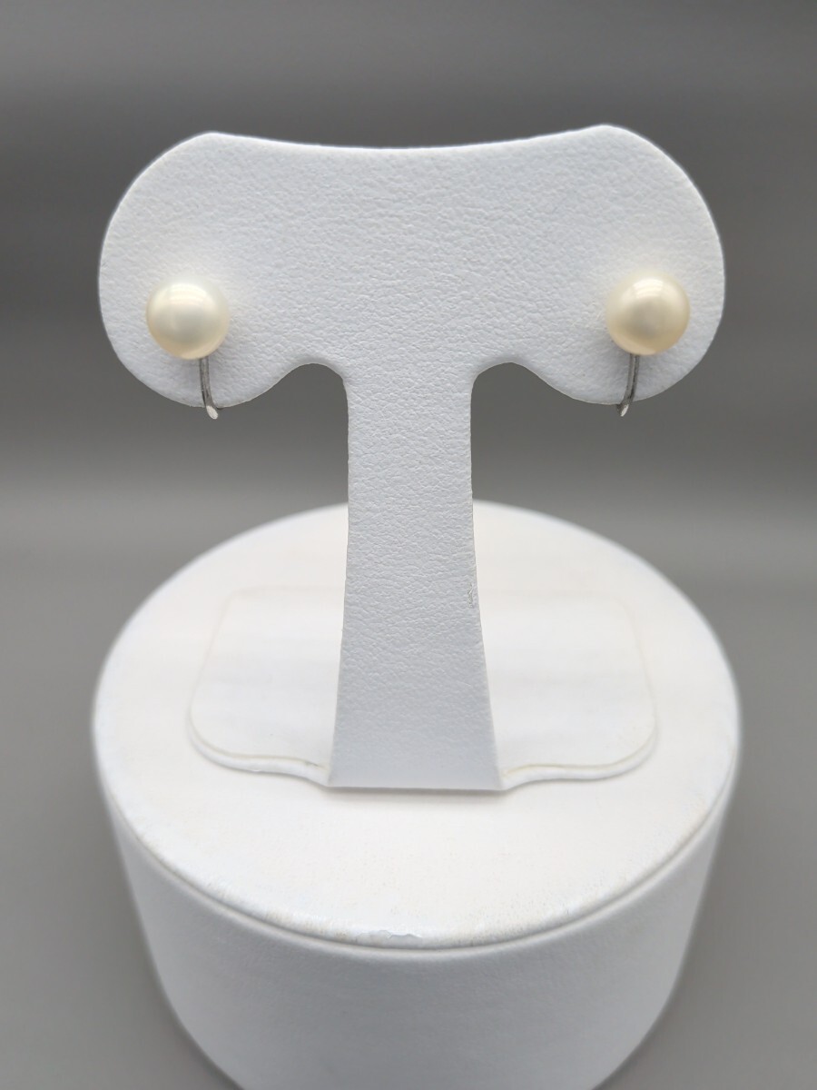 e⑤淡水パール イヤリング 7.8×7.9mm SILVER オーロラクリーム系