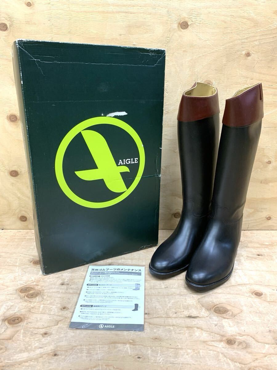 AIGLE エーグル レインブーツ ジャンピング ラバーブーツ ゴムブーツ 37 22.5cm ※アウトソールを剥がした跡あり 現状品 A194-14