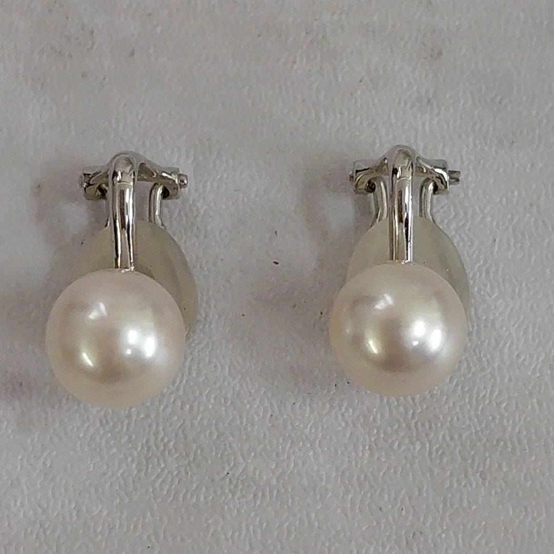 【TC0303②？】K18WG K14刻印 パール イヤリング アクセサリー 約3.7g 約7.7mm レディース 真珠