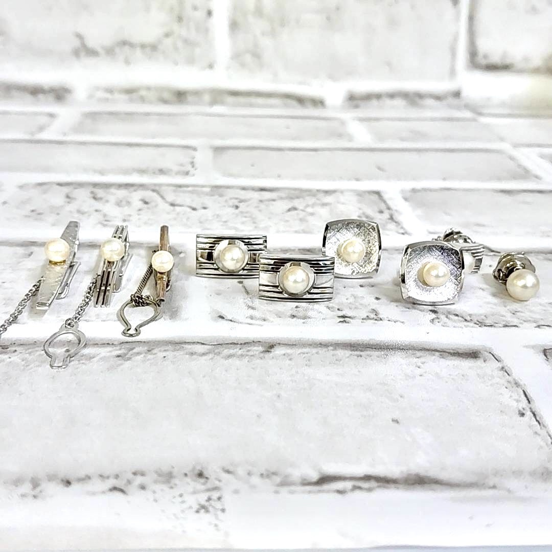 【TC0303②】パール付き カフス タイピン 8点 まとめ 約42g アクセサリー アンティーク レトロ コレクション 