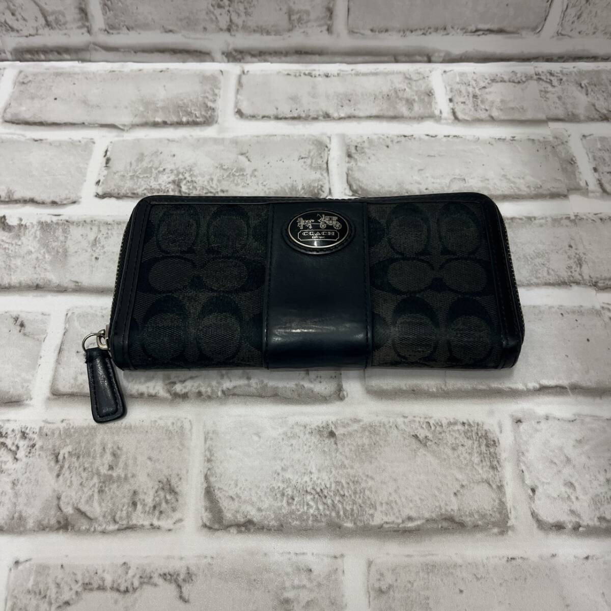 【TF0308②】COACH シグネチャー ラウンドファスナー 長財布 コーチ ブラック コレクション ジャンク品